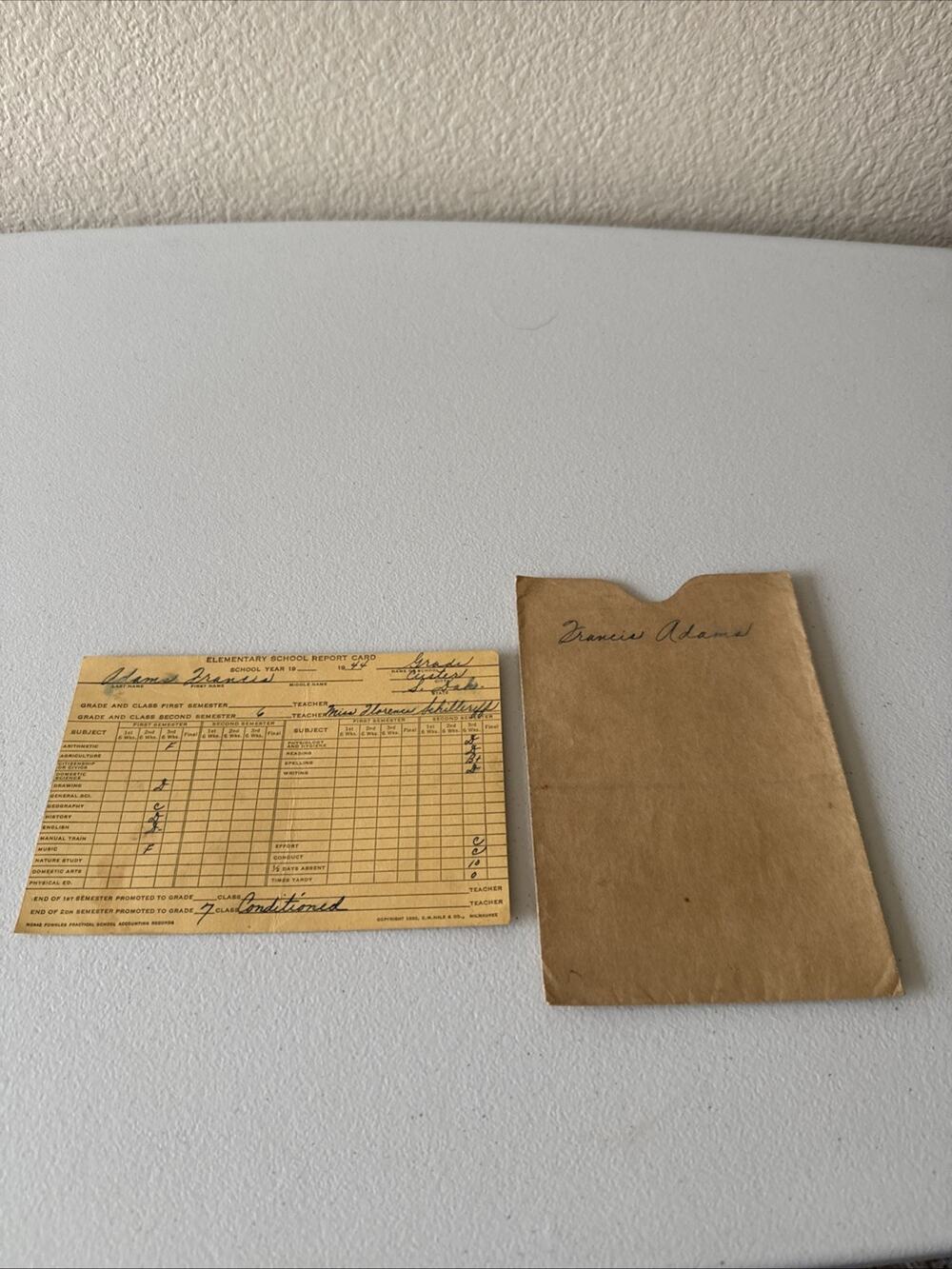 1944 Elementary School Report Card Custer S. Dakota
